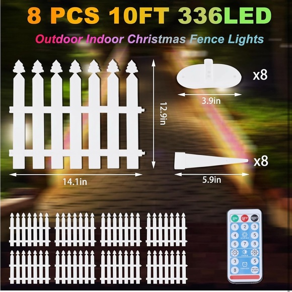 Solar☀️Lighted💡Garden Fence Christmas Tree🎄Fence Lights 10FT 336LED 8 Modes - Picture 4 of 9